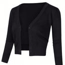 Yesfashion sueter tipo cardigan informal de punto con mangas 3/4 y corte tipo bolero abierto al frente para mujer