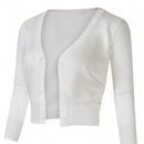 Yesfashion sueter tipo cardigan informal de punto con mangas 3/4 y corte tipo bolero abierto al frente para mujer
