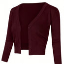 Yesfashion sueter tipo cardigan informal de punto con mangas 3/4 y corte tipo bolero abierto al frente para mujer