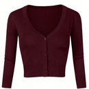 Yesfashion sueter tipo cardigan informal de punto con mangas 3/4 y corte tipo bolero abierto al frente para mujer