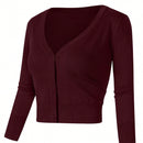 Yesfashion sueter tipo cardigan informal de punto con mangas 3/4 y corte tipo bolero abierto al frente para mujer