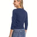 Yesfashion sueter tipo cardigan informal de punto con mangas 3/4 y corte tipo bolero abierto al frente para mujer