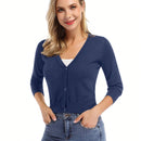 Yesfashion sueter tipo cardigan informal de punto con mangas 3/4 y corte tipo bolero abierto al frente para mujer