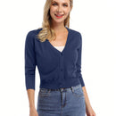 Yesfashion sueter tipo cardigan informal de punto con mangas 3/4 y corte tipo bolero abierto al frente para mujer
