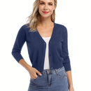 Yesfashion sueter tipo cardigan informal de punto con mangas 3/4 y corte tipo bolero abierto al frente para mujer