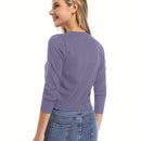Yesfashion sueter tipo cardigan informal de punto con mangas 3/4 y corte tipo bolero abierto al frente para mujer
