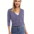 Yesfashion sueter tipo cardigan informal de punto con mangas 3/4 y corte tipo bolero abierto al frente para mujer