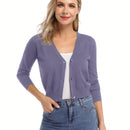 Yesfashion sueter tipo cardigan informal de punto con mangas 3/4 y corte tipo bolero abierto al frente para mujer