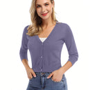 Yesfashion sueter tipo cardigan informal de punto con mangas 3/4 y corte tipo bolero abierto al frente para mujer