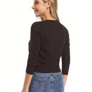 Yesfashion sueter tipo cardigan informal de punto con mangas 3/4 y corte tipo bolero abierto al frente para mujer