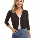 Yesfashion sueter tipo cardigan informal de punto con mangas 3/4 y corte tipo bolero abierto al frente para mujer