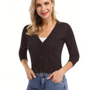 Yesfashion sueter tipo cardigan informal de punto con mangas 3/4 y corte tipo bolero abierto al frente para mujer