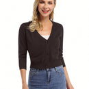 Yesfashion sueter tipo cardigan informal de punto con mangas 3/4 y corte tipo bolero abierto al frente para mujer