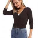 Yesfashion sueter tipo cardigan informal de punto con mangas 3/4 y corte tipo bolero abierto al frente para mujer