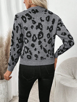 Lune cardigan de mujer con estampado retro de leopardo, de una sola hilera de botones