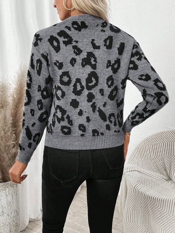 Lune cardigan de mujer con estampado retro de leopardo, de una sola hilera de botones