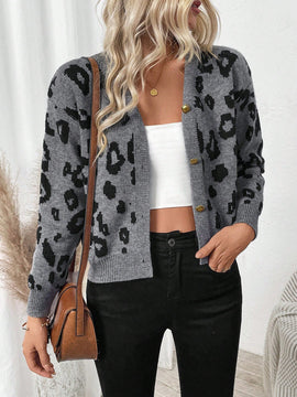Lune cardigan de mujer con estampado retro de leopardo, de una sola hilera de botones