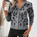 Lune cardigan de mujer con estampado retro de leopardo, de una sola hilera de botones