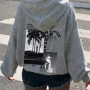 Essnce sudadera holgada con capucha de manga larga, con estampado de impresion minima, para mujer, para otono/invierno