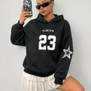 Coolane sudadera casual con capucha negra minimalista con estampado de letras para mujer