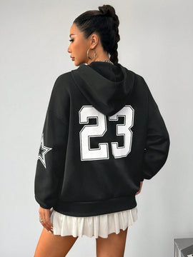 Coolane sudadera con capucha estilo deportivo de mujer con graficos impresos con numeros para otono