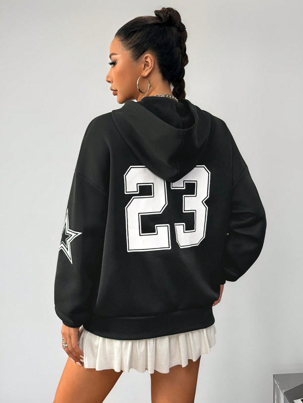 Coolane sudadera casual con capucha negra minimalista con estampado de letras para mujer