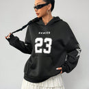 Coolane sudadera casual con capucha negra minimalista con estampado de letras para mujer