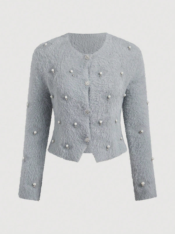 Aveloria rosie elegante y chic cardigan suelto con adorno de strass esponjoso