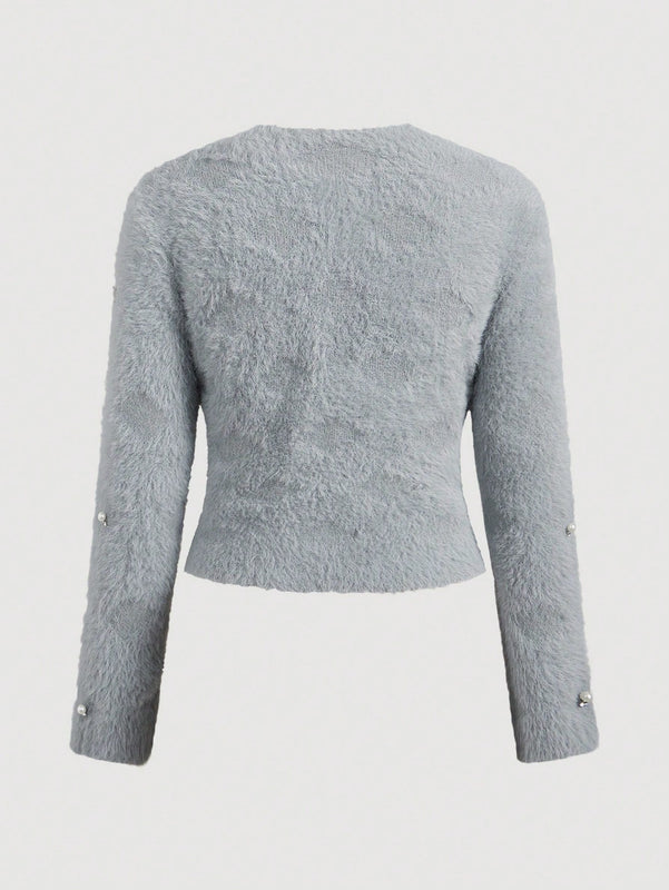 Aveloria rosie elegante y chic cardigan suelto con adorno de strass esponjoso