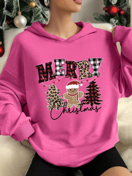 Ezwear sudadera con capucha de ajuste holgado y gruesa con estampado minimalista "feliz ano nuevo" de color rojo casual para mujer