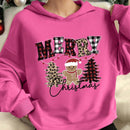 Ezwear jersey holgado de manga larga con estampado de arbol de navidad y texto "feliz navidad" en estilo minimalista y vintage con estampado de leopardo, para mujer