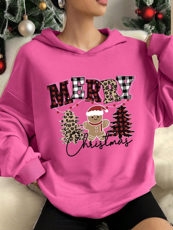 Ezwear sudadera con capucha de ajuste holgado y gruesa con estampado minimalista "feliz ano nuevo" de color rojo casual para mujer