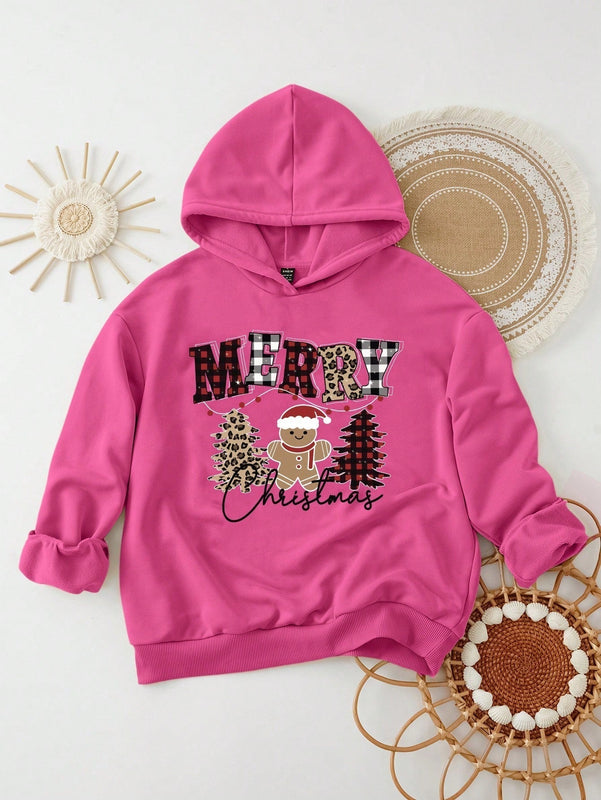 Ezwear sudadera con capucha de ajuste holgado y gruesa con estampado minimalista "feliz ano nuevo" de color rojo casual para mujer
