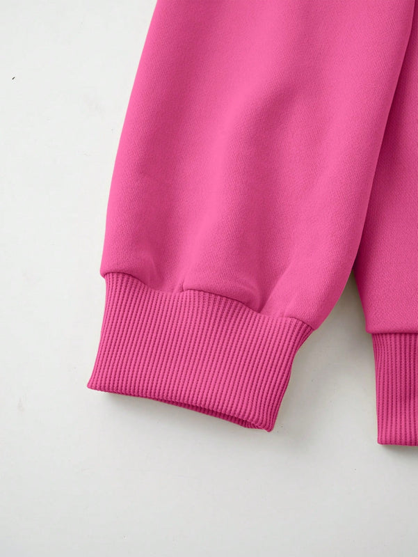 Ezwear sudadera con capucha de ajuste holgado y gruesa con estampado minimalista "feliz ano nuevo" de color rojo casual para mujer