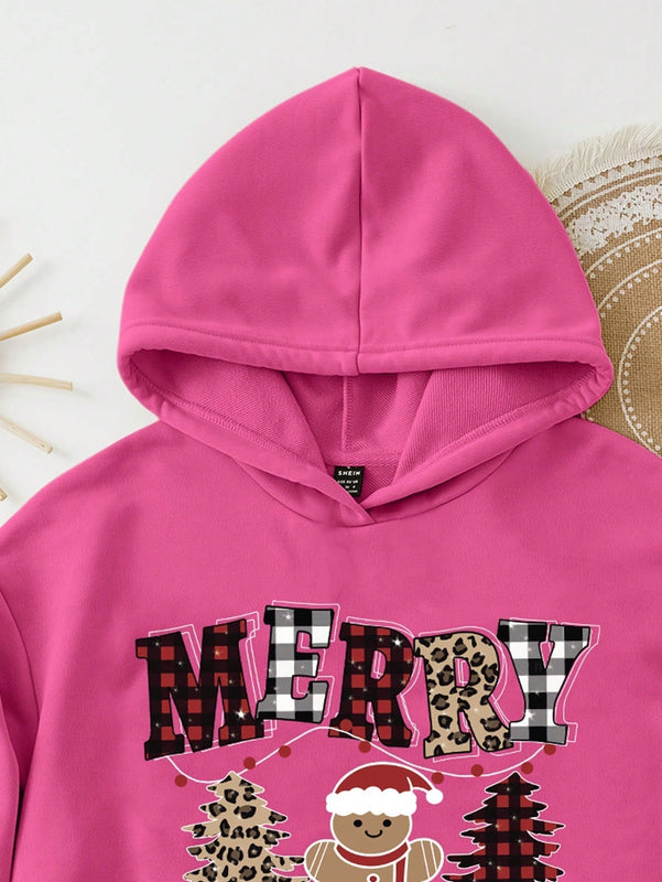 Ezwear sudadera con capucha de ajuste holgado y gruesa con estampado minimalista "feliz ano nuevo" de color rojo casual para mujer