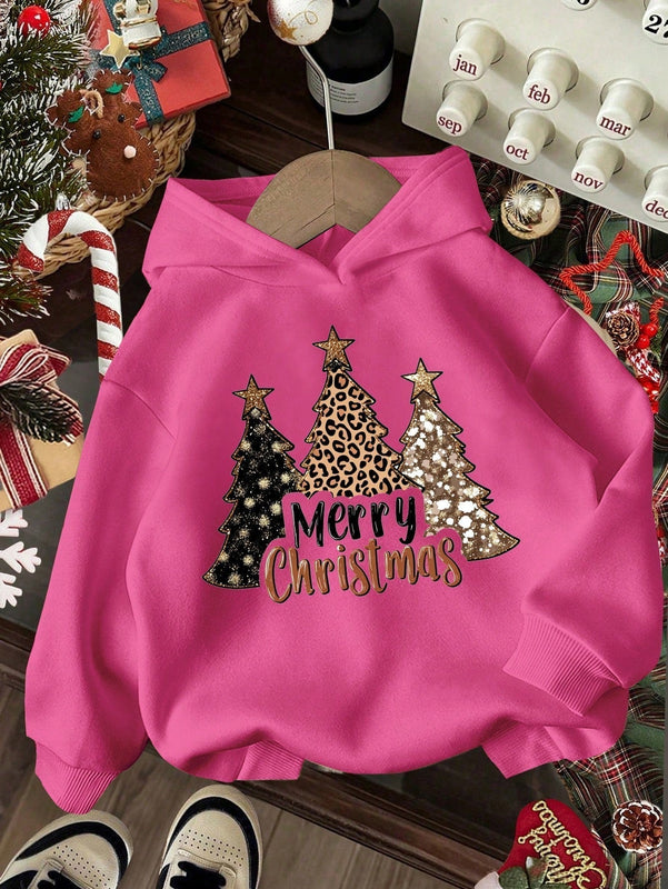 Ezwear sudadera holgada informal con capucha y estampado de arbol de navidad simple, adecuada para otono/invierno para mujeres