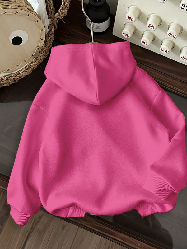 Ezwear sudadera con capucha de ajuste holgado y gruesa con estampado minimalista "feliz ano nuevo" de color rojo casual para mujer