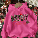 Ezwear sudadera con capucha de ajuste holgado y gruesa con estampado minimalista "feliz ano nuevo" de color rojo casual para mujer