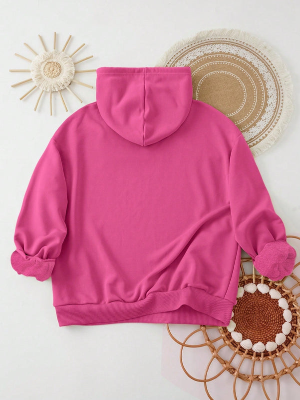 Ezwear sudadera con capucha de ajuste holgado y gruesa con estampado minimalista "feliz ano nuevo" de color rojo casual para mujer