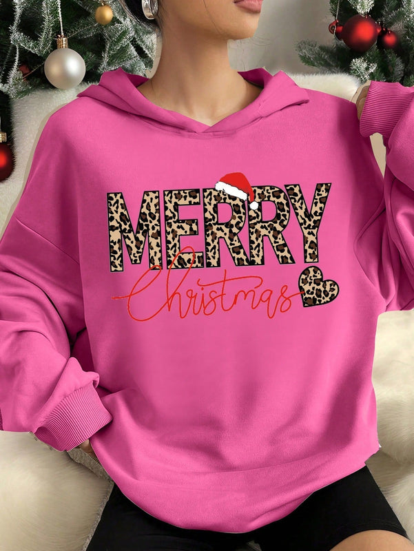 Ezwear sudadera con capucha de ajuste holgado y gruesa con estampado minimalista "feliz ano nuevo" de color rojo casual para mujer