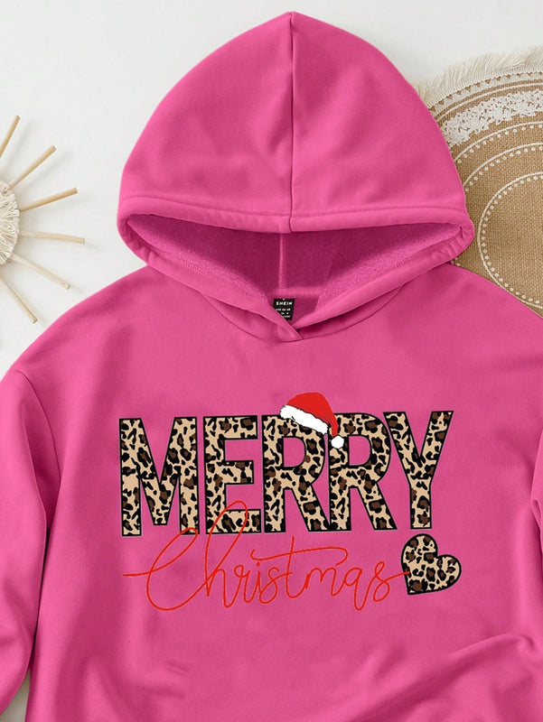 Ezwear sudadera con capucha de ajuste holgado y gruesa con estampado minimalista "feliz ano nuevo" de color rojo casual para mujer
