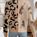 Lune cardigan de manga larga casual con estampado de leopardo y tigre para mujer, tejido basico para uso diario, otono/invierno