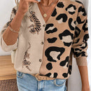 Lune cardigan de manga larga casual con estampado de leopardo y tigre para mujer, tejido basico para uso diario, otono/invierno