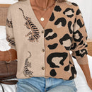 Lune cardigan de manga larga casual con estampado de leopardo y tigre para mujer, tejido basico para uso diario, otono/invierno