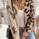 Lune cardigan de manga larga casual con estampado de leopardo y tigre para mujer, tejido basico para uso diario, otono/invierno