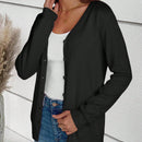 Sueter tipo cardigan de punto de manga larga para mujer, basico, cuello en v, botones, prendas de punto, tops de invierno