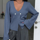 Cardigan de mujer de unicolor, con cuello en v, abotonadura delante y hombros caidos
