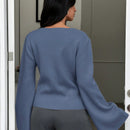 Cardigan de mujer de unicolor, con cuello en v, abotonadura delante y hombros caidos