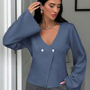 Cardigan de mujer de unicolor con cuello en v, botones delanteros y hombros caidos