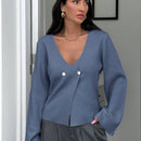 Cardigan de mujer de unicolor, con cuello en v, abotonadura delante y hombros caidos